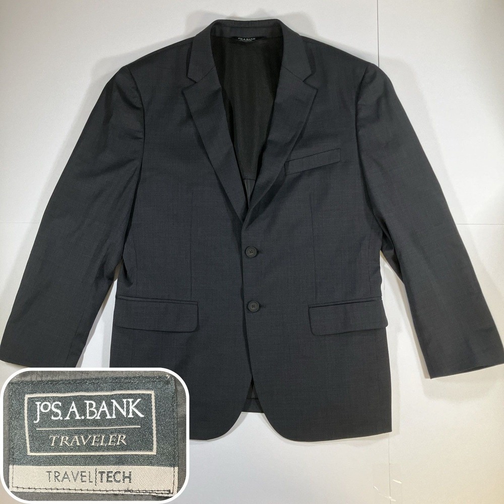 Jos A Bank Blazer Mens 42S‎ Charcoal Grey Traveler Travel Tech Slim Fit